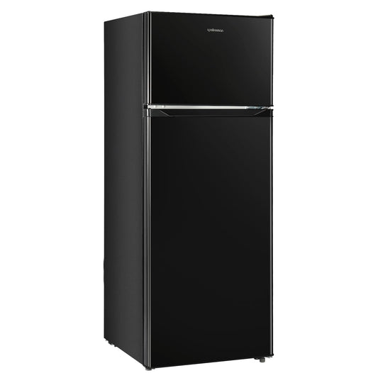 7.7 Cu Ft Double Door Refrigerator Freezer – Large Capacity, Adjustable Thermostat, Black (BD75)