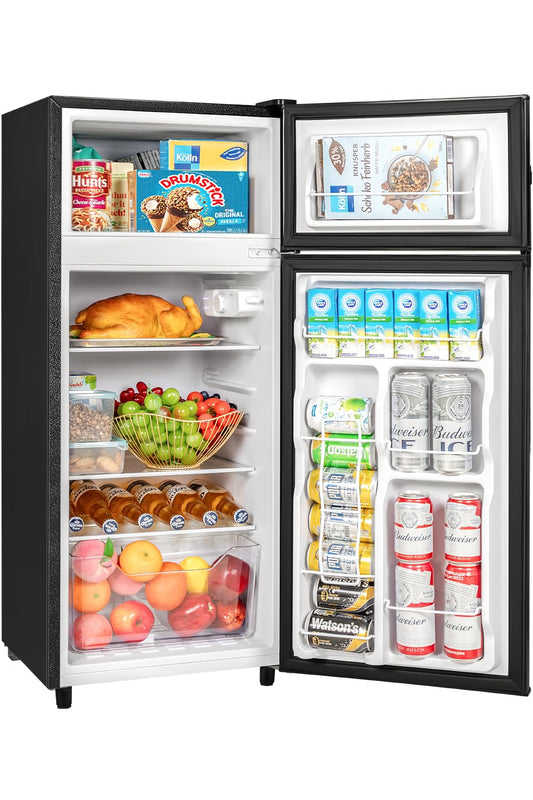 4.5 Cu Ft Double Door Refrigerator Freezer – Small Dorm Apartment Fridge, Adjustable Temp, Black