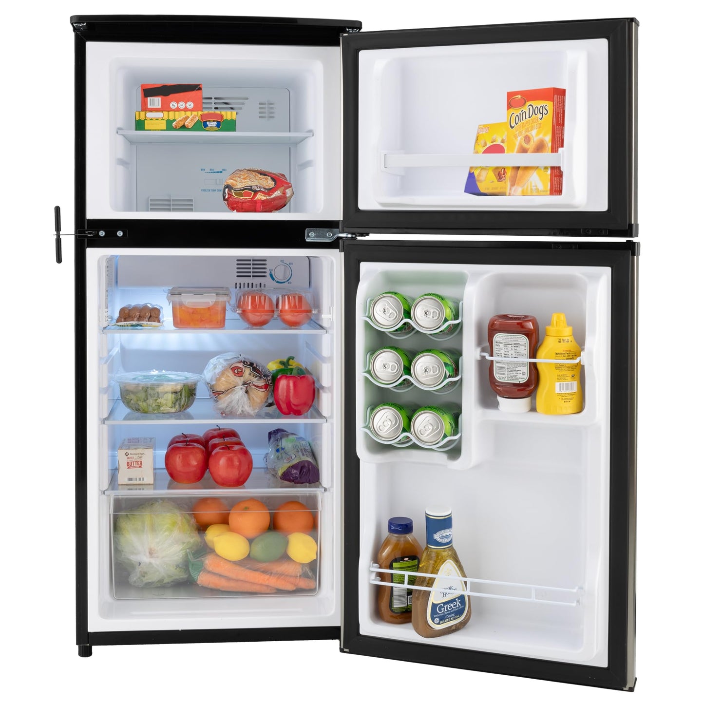 4.5 Cu Ft Double Door Refrigerator Freezer – Small Dorm Apartment Fridge, Adjustable Temp, Black