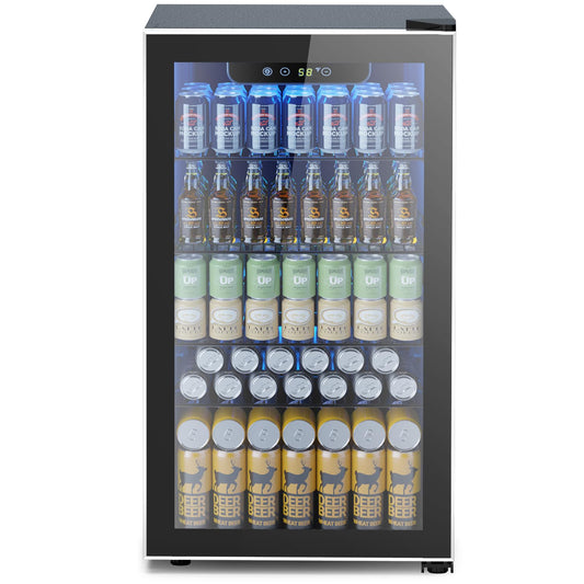3.2 Cu Ft Beverage Mini Fridge – 130 Can Drink Cooler with Adjustable Temp Control, Black