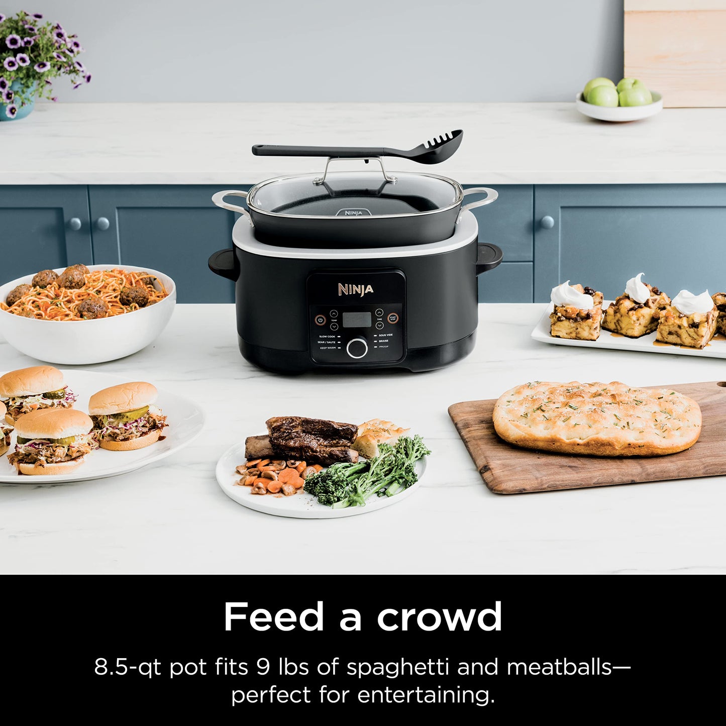 8.5 Quart 6-in-1 Multi-Cooker – Sous Vide, Slow Cooker, Dutch Oven, Oven Safe Pot, Glass Lid & Spoon, Black