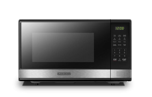 1.1 Cu Ft Digital Microwave Oven – 1000W, Push-Button Door, Turntable, Child Safety Lock, Black Stainless Steel