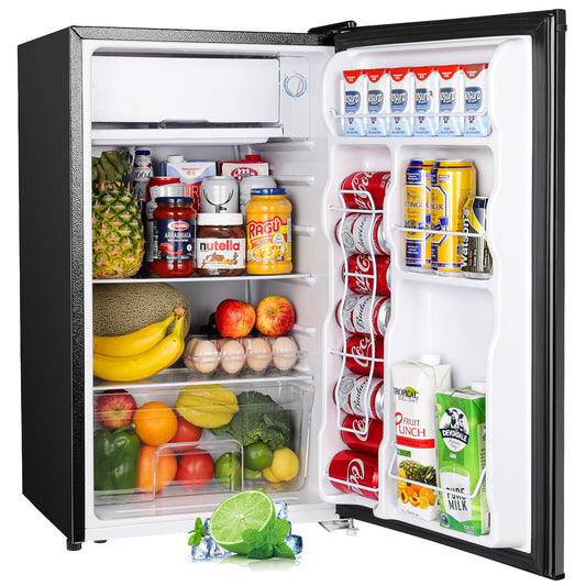 3.2 Cu Ft Mini Fridge Freezer – Single Door Dorm Refrigerator with Adjustable Thermostat, Black
