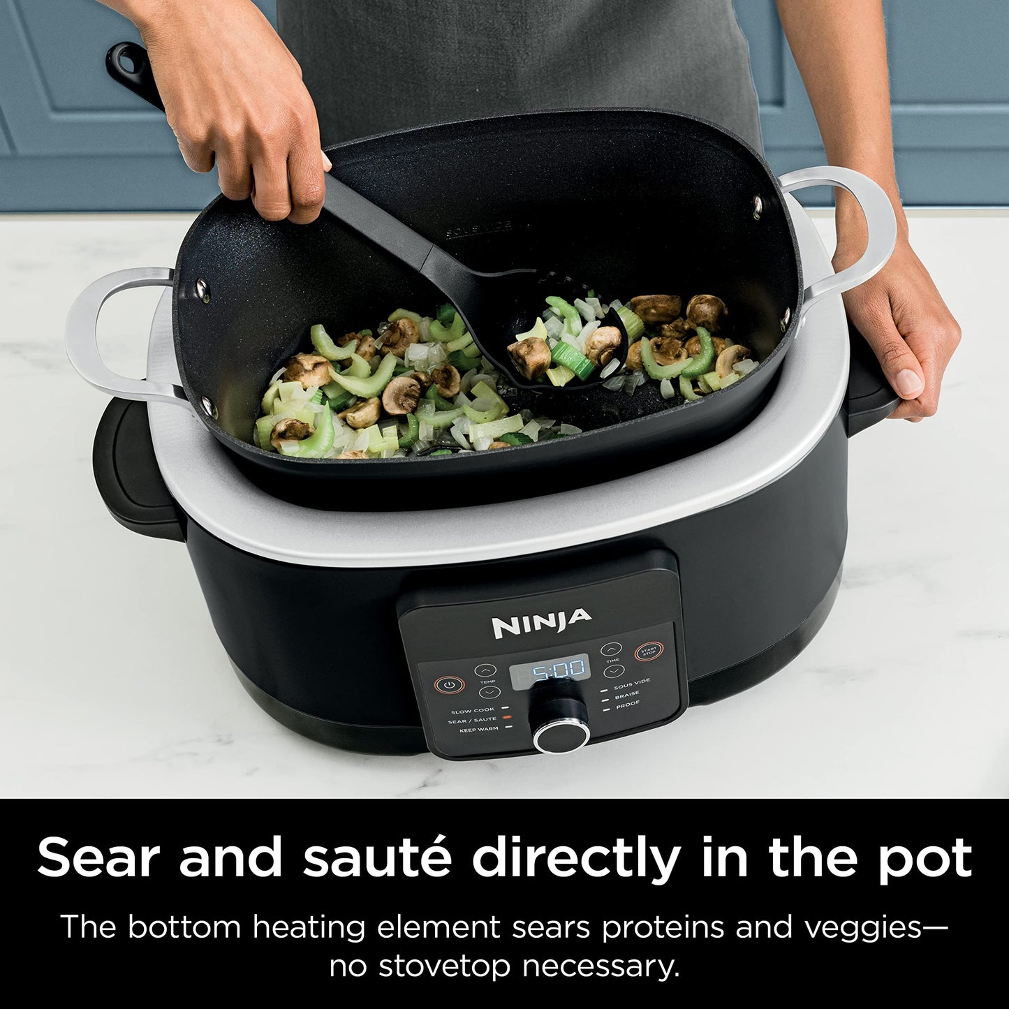 8.5 Quart 6-in-1 Multi-Cooker – Sous Vide, Slow Cooker, Dutch Oven, Oven Safe Pot, Glass Lid & Spoon, Black