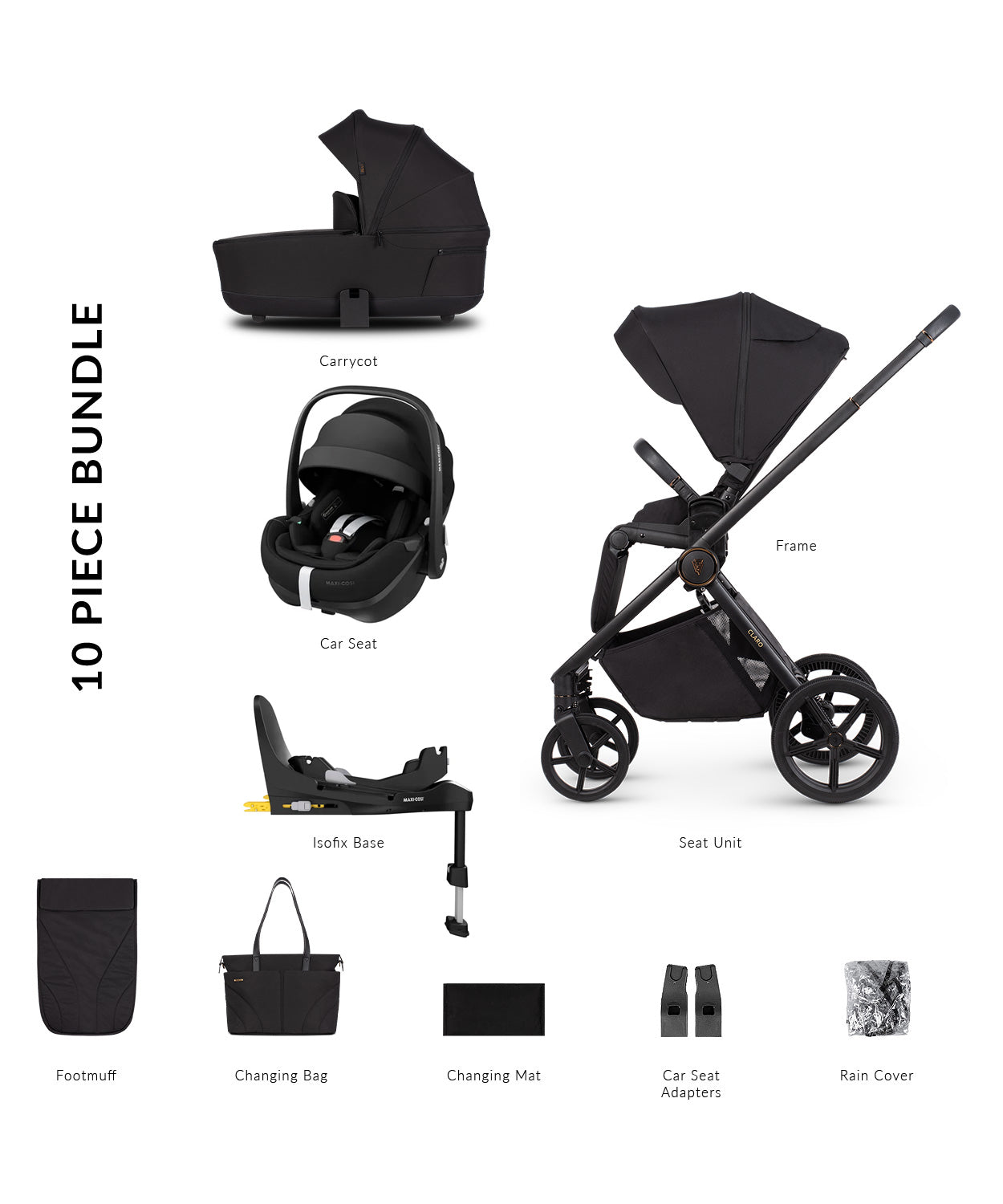 Venicci Claro 3 in 1 including Maxi-Cosi Pebble 360 Pro2 & Base  - Noir